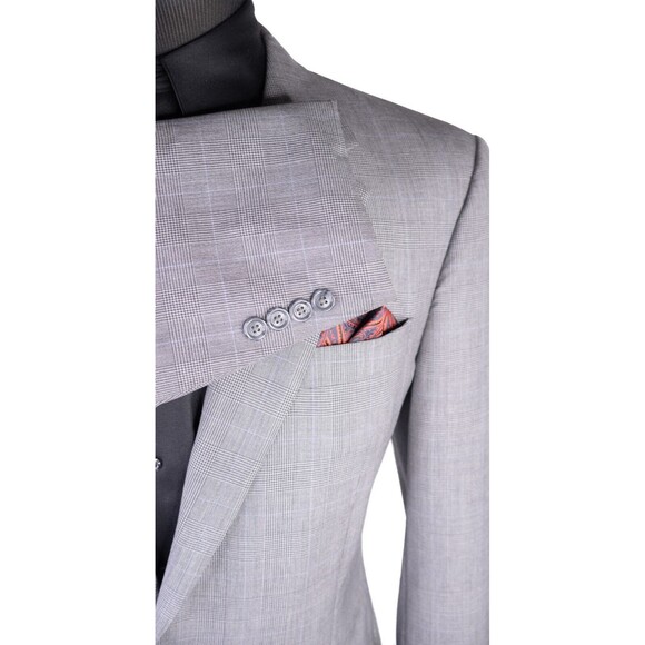 Jos. A. Bank 2-Pcs WOOL Gray Plaid Two Button Jacket Blazer Sz 42L Pants 36X30 - Picture 6 of 16